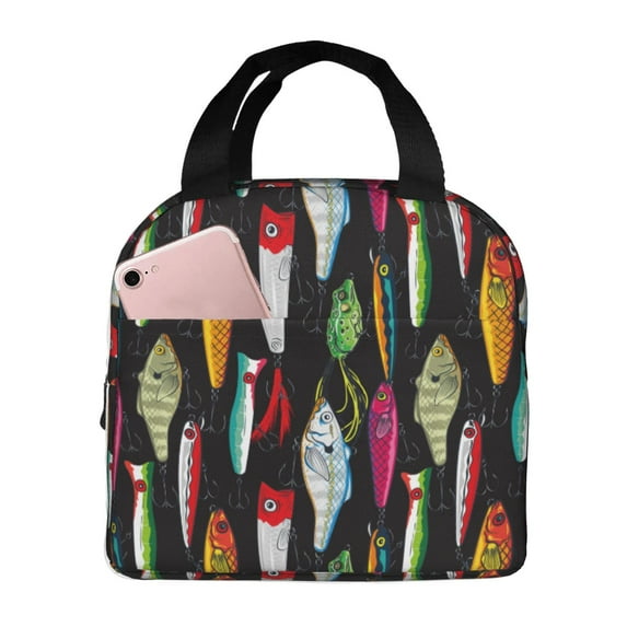 Honeii Colorful Fishing Lures Print Lunch Bag Women, Lunch Box Lunch Bag for Women Adult Men, Small Leakproof Cute Lunch Tote Large Capacity Reusable