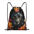 thumbnail image 1 of Honeii Colorful Floral Black Dog Print Drawstring Backpack,Drawstring Bags String Backpack Gym Cinch Sack Backpack Sport Bag Draw-Small, 1 of 6