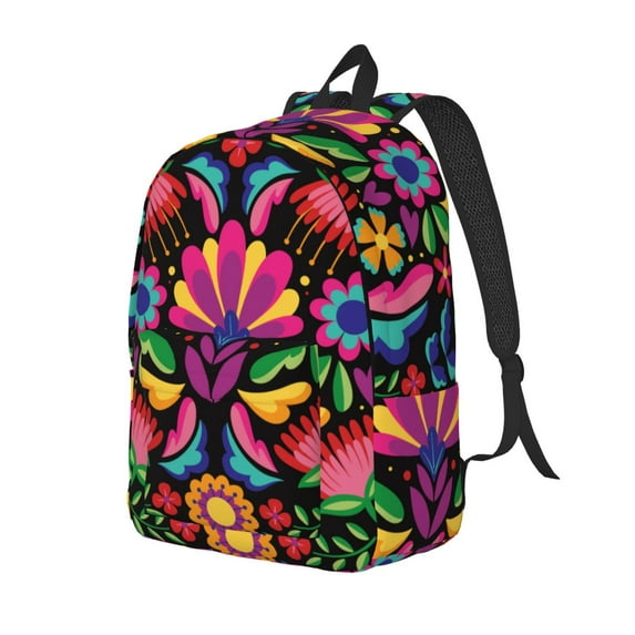 Honeii Colorful Floral Embroidery Mexican Print Canvas Backpack for School & Outdoor,Laptop Excursion Backpack,Notebook School Bookbag For Men Women,for Work, Travel, and Everyday Use-Small