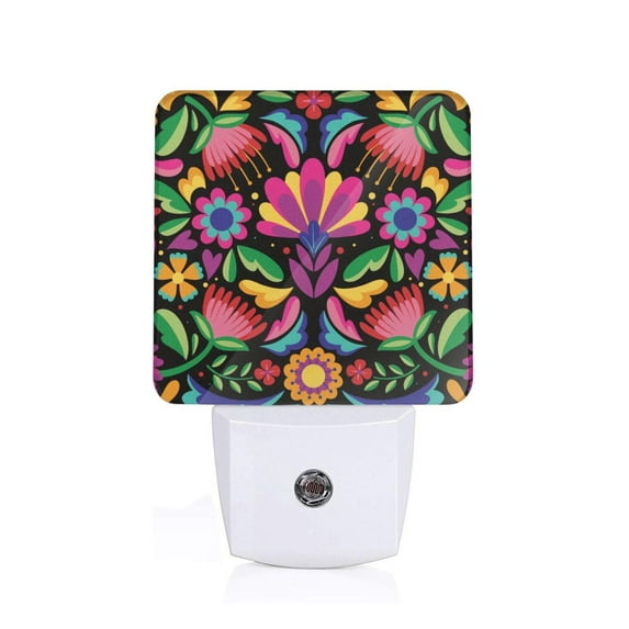 Honeii Colorful Floral Embroidery Mexican Print LED Night Light with Light Sensor, Night Lights Plug Into Wall,Ideal for Bedrooms and Hallways-UK