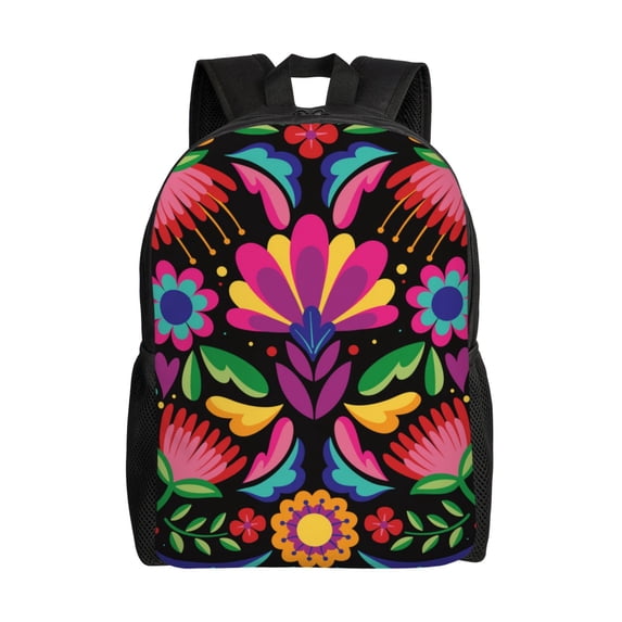 Honeii Colorful Floral Embroidery Mexican Print Laptop Backpack for Work, College, Travel, Daily Backpacks for Men Women, Sport Rucksack,Computer Bag