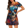 thumbnail image 1 of Honeii Colorful Floral Skull A Print Women's Loose Short Sleeve Nightgown, Soft Cotton Sleepwear, Comfy Loose Fit Pajama Dress for Sleep and Lounge, 1 of 6