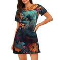 thumbnail image 1 of Honeii Colorful Flower Dog A Print Women's Loose Short Sleeve Nightgown, Soft Cotton Sleepwear, Comfy Loose Fit Pajama Dress for Sleep and Lounge, 1 of 6