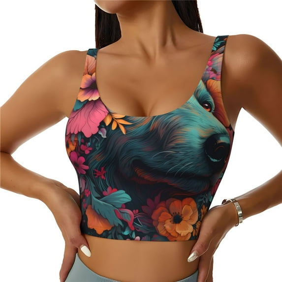 Honeii Colorful Flower Dog A patten Workout Crop Tank Top for Women Yoga Tank Tops Athletic Sports Shirts Exercise Undershirts,Sports Bra,Sports vest-XX-Large