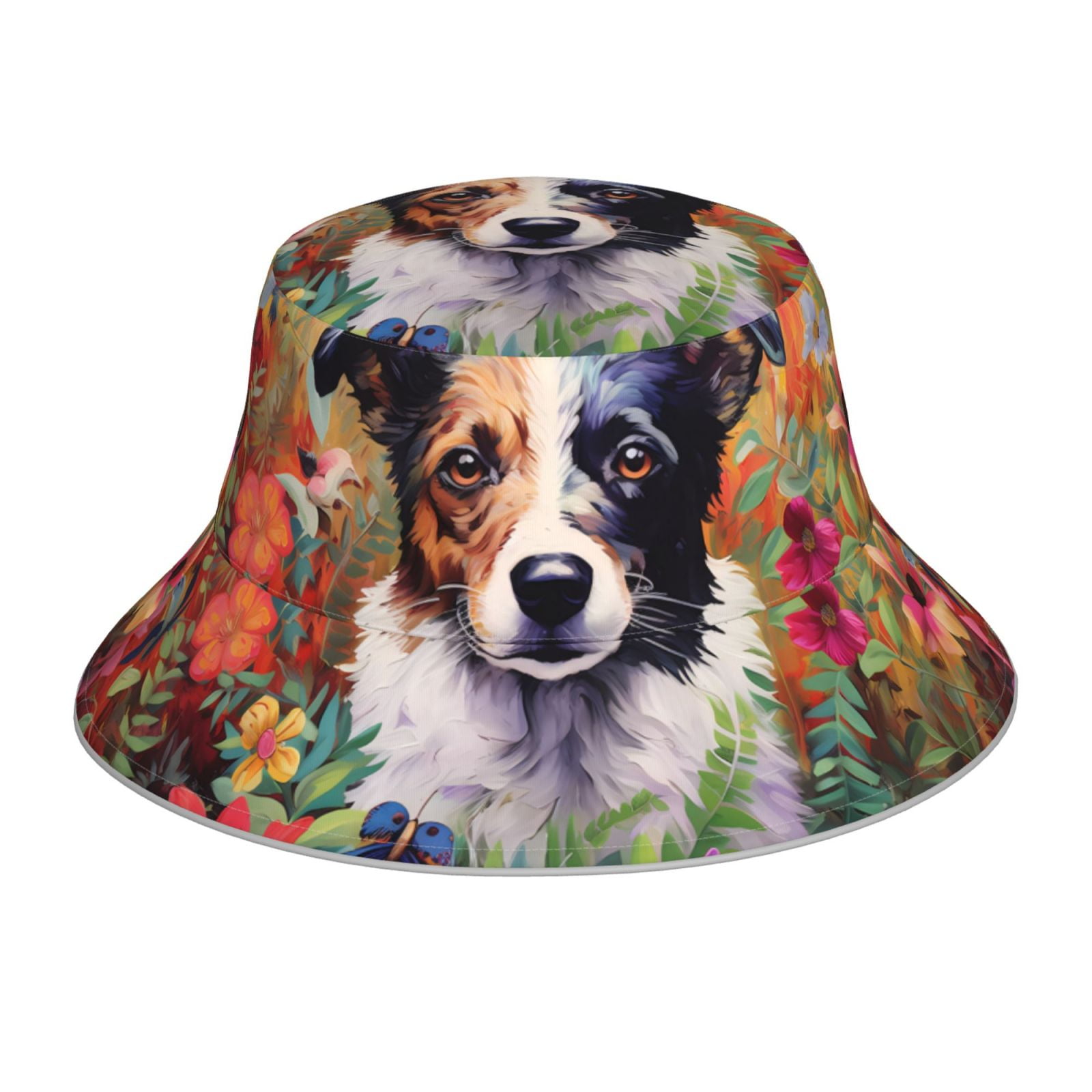 Honeii Colorful Flower Dog for Unisex Bucket Hat Waterproof Rain Hat ...
