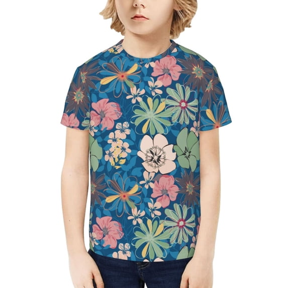 Honeii Colorful Flowers Print Kids Boy T-Shirt,Breathable Round Neck Tee,Stylish Summer Tee for Boys, for Outdoor Activities and Casual Wear