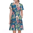 thumbnail image 1 of Honeii Colorful Flowers Print Women’s Short Sleeve Dress, Comfortable Casual Dress, Soft Polyester Spandex Blend, Stylish Everyday Wear for Summer, Perfect for Travel and Vacation, 1 of 6