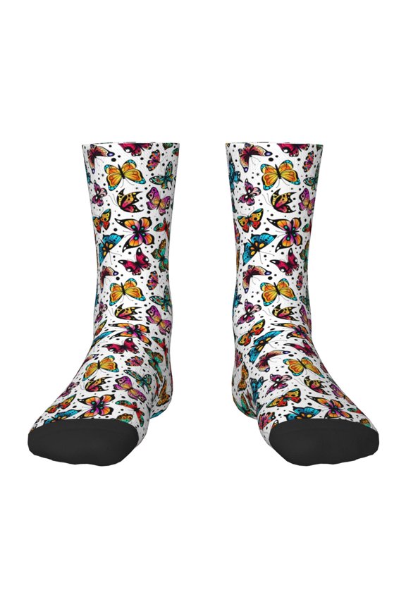 Colorful Flying Butterflies Print Children's Colorful Socks,Unisex Kids and Toddlers' Cushioned Sock,Kids Athletic Crew Socks,for Everyday Wear and Sports
