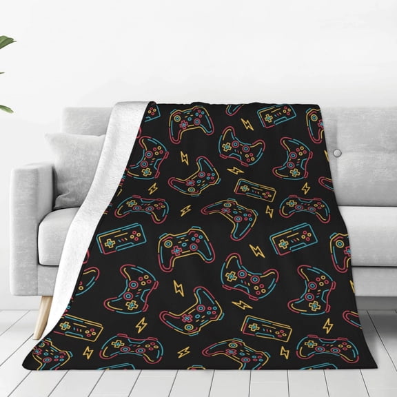 Honeii Colorful Game Controller Print Fleece Blanket - Throw Blanket for Bed, Sofa, Couch, Camping, and Travel , Microplush Ultra Soft Warm Blanket-40"x30"