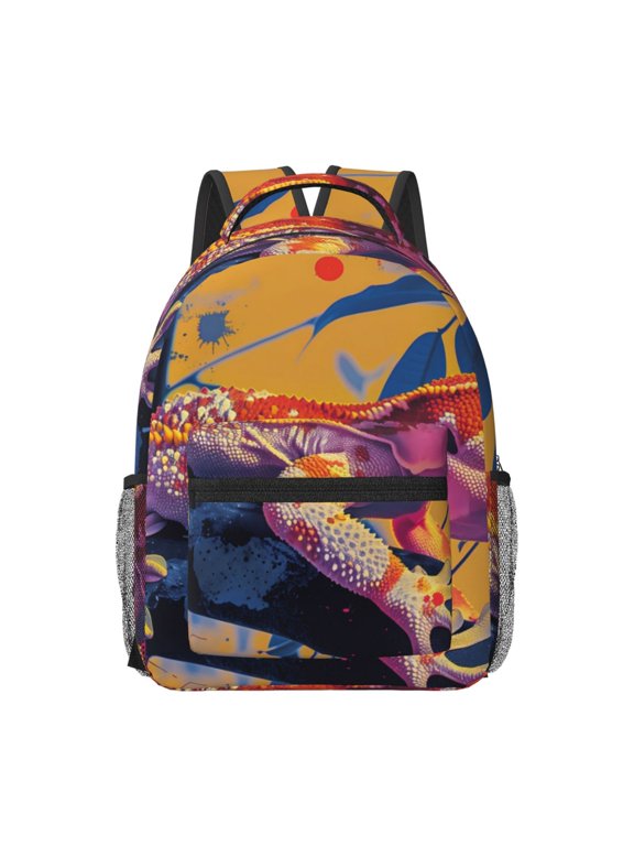 Colorful Gecko Jungle Art Print Backpack for School,15.6 inch Laptop Back Pack for High School and College Students, Waterproof Computer Bookbag-One Size