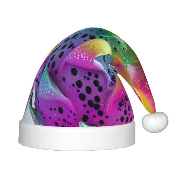 Honeii Colorful Glitter Dagon Fruit Print Hat Santa Claus Hat For Xmas Party, Christmas Caps For Boys Girls Child,Christmas Beanie