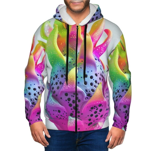 Honeii Colorful Glitter Dagon Fruit Print Hoodies for Men, Pullover & Full Zip, Breathable Zip up Hoodie, Sweatshirt-XX-Large