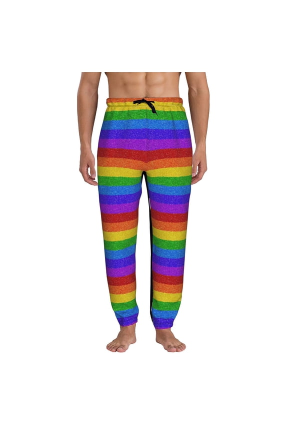 Colorful Glitter Rainbow Print Mens Jogger Sweatpants, Men's Lounge Pants with Pockets-XX-Large