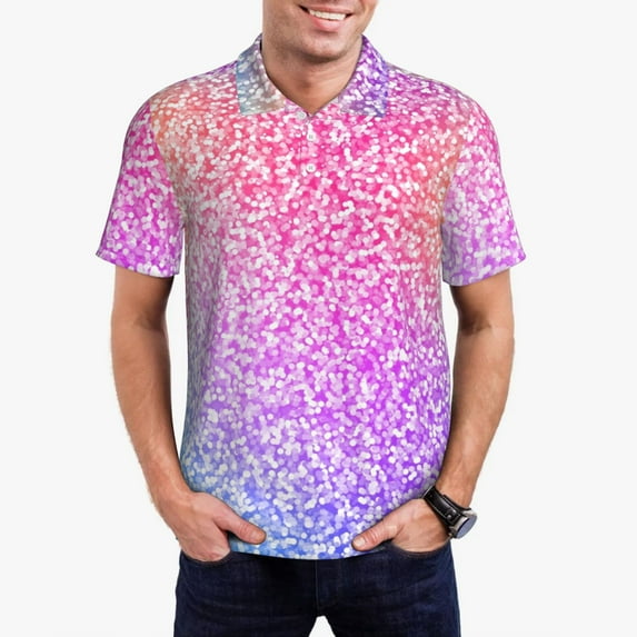 Honeii Colorful Glitters print Polo Shirt, a classic short-sleeved, button-down golf shirt designed for men4X-Large