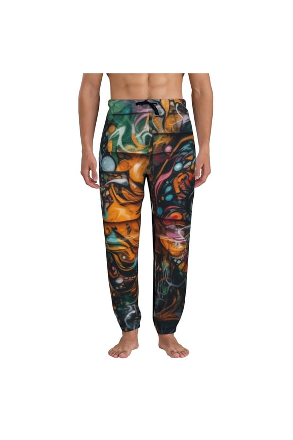 Colorful Graffiti Abstract Eye Print Mens Jogger Sweatpants, Men's Lounge Pants with Pockets-Large