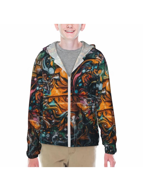 Colorful Graffiti Abstract Eye Print Sun Protection Jacket Hooded Cooling Shirt with Pockets Hiking Outdoor Performance-