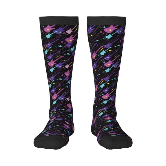 Honeii Colorful Guitar Print Long Socks,Novelty Design Socks Gift for Men and Women,Crew Socks,Calf Socks