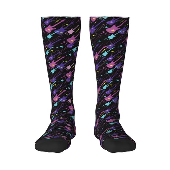 Honeii Colorful Guitar Print Long Socks,Novelty Design Socks Gift for Men and Women,Crew Socks,Calf Socks