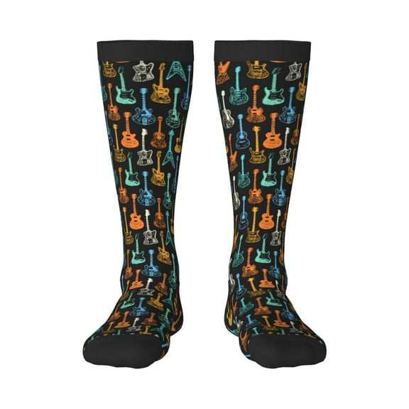 Honeii Colorful Guitar Print Long Socks,Novelty Design Socks Gift for Men and Women,Crew Socks,Calf Socks
