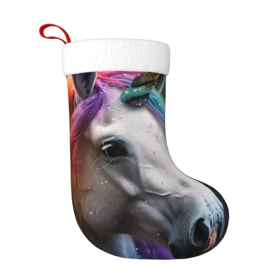 Honeii Colorful Haired White Horse for Christmas Stocking,Large Xmas Stocking,Holiday and Family Stocking for Fireplace Christmas Holiday Party Decoration