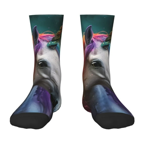 Honeii Colorful Haired White Horse Print Children's Colorful Socks,Unisex Kids and Toddlers' Cushioned Sock,Kids Athletic Crew Socks,for Everyday Wear and Sports