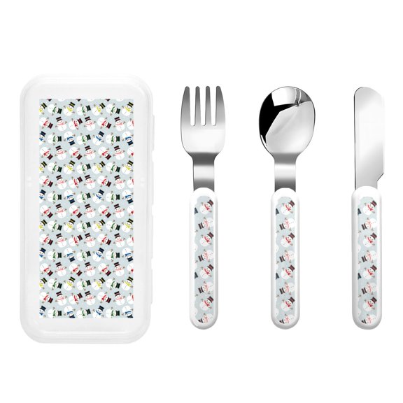 Honeii Colorful Hat Snowman Print Children's Knife, Fork And Spoon Set,Reusable Utensils Set with Case,Travel Cutlery Set,for Kids Adults Camping