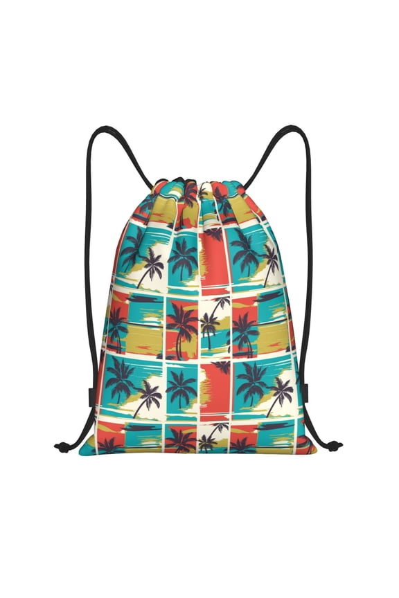 Colorful Hawaii Palms Print Drawstring Backpack,Drawstring Bags String Backpack Gym Cinch Sack Backpack Sport Bag Draw-Small