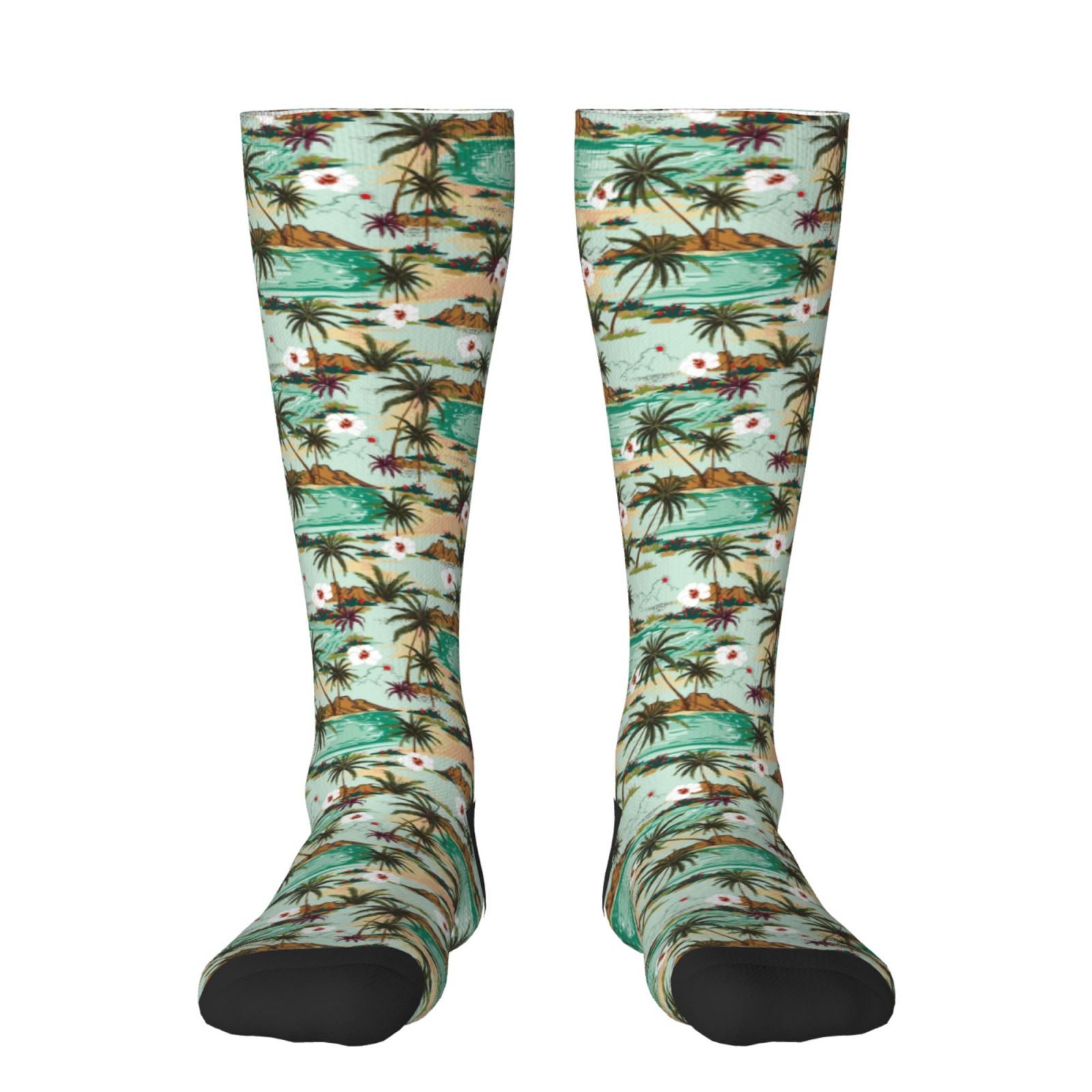 Honeii Colorful Hawaii Palms Print Long Socks,Novelty Design Socks Gift