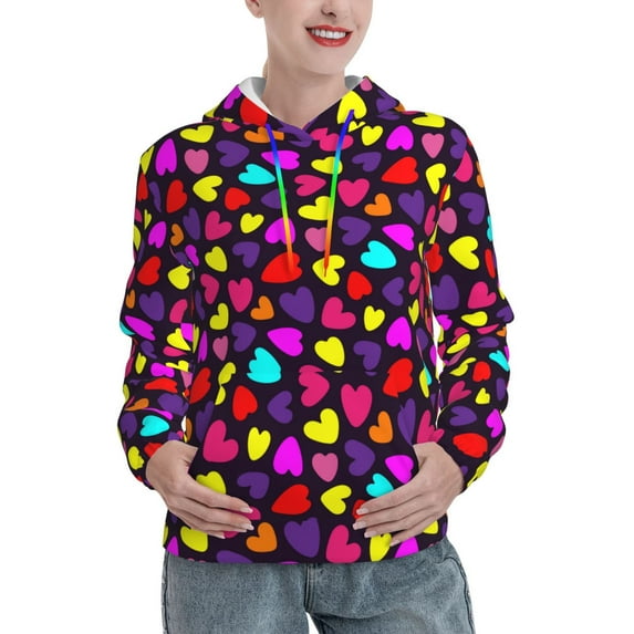 Honeii Colorful Hearts Pattern Womens Oversized Hoodies Long Sleeve Sweatshirts Pullover Fall Outfits with Pocket-Small