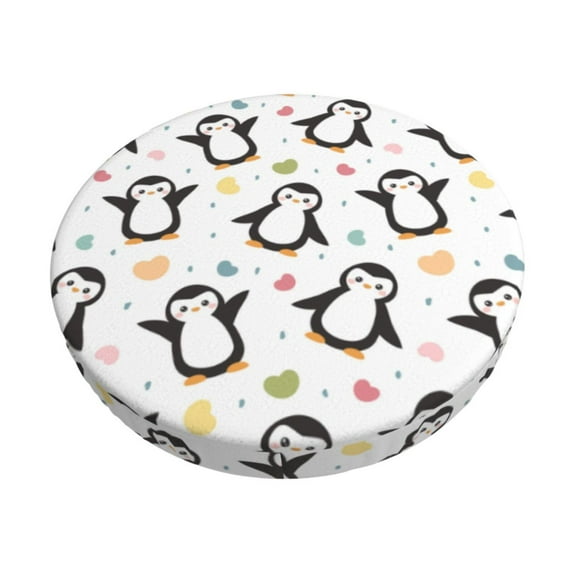 Honeii Colorful Hearts Penguin Bar Stool Covers – Perfect Fit for 12" to 14" Round Stools, Crease-Resistant, Stretchy, Washable & Dustproof Seat Slipcovers-14 inch