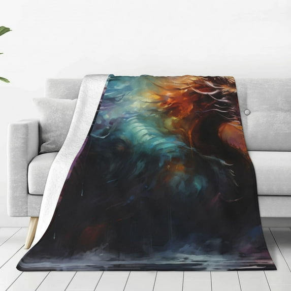 Honeii Colorful Ink Style Dragon Print Fleece Blanket - Throw Blanket for Bed, Sofa, Couch, Camping, and Travel , Microplush Ultra Soft Warm Blanket-80"x60"
