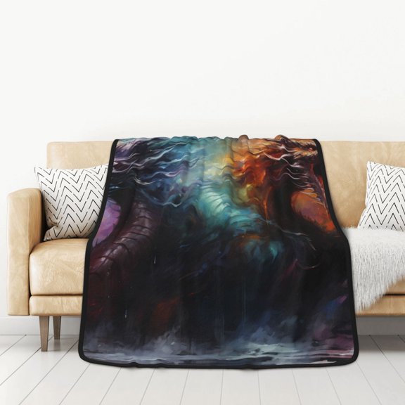 Honeii Colorful Ink Style Dragon for Throw Blanket for Couch - Thick Blanket, Soft Fuzzy Plush Throw Blanket for All Seasons, Double Sided Blanket,50x60 In