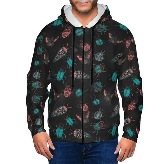 Honeii Colorful Insect Print Hoodies for Men, Pullover & Full Zip, Breathable Zip up Hoodie, Sweatshirt-XX-Large