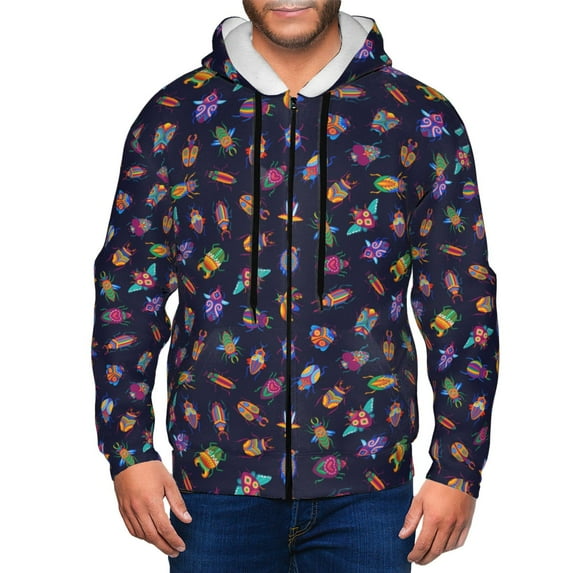 Honeii Colorful Insects Print Hoodies for Men, Pullover & Full Zip, Breathable Zip up Hoodie, Sweatshirt-Small