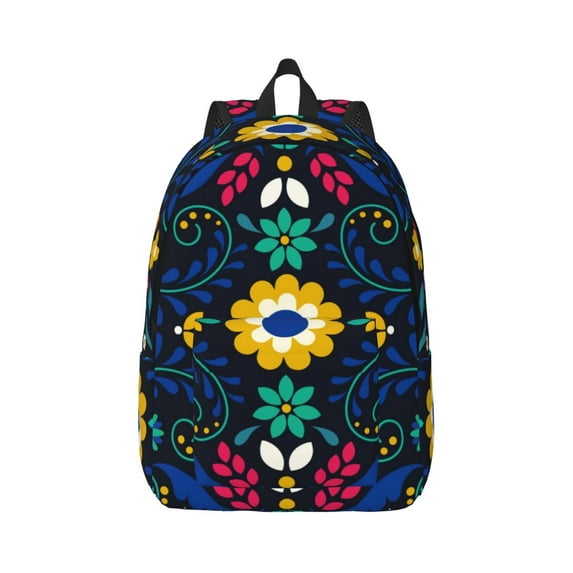 Honeii Colorful Mexican Flower Print Canvas College Laptop Backpack, Durable Rucksack Travel Notebook Bag School Backpack Book Bag for Men Women-Small