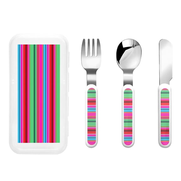 Honeii Colorful Mexican Stripes Print Children's Knife, Fork And Spoon Set,Reusable Utensils Set with Case,Travel Cutlery Set,for Kids Adults Camping