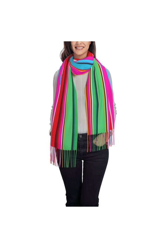 Colorful Mexican Stripes Print Scarf Oversized Scarf Tassel Fall Winter Thick Scarf Warm Shawl Women,Women's Scarves & Wraps