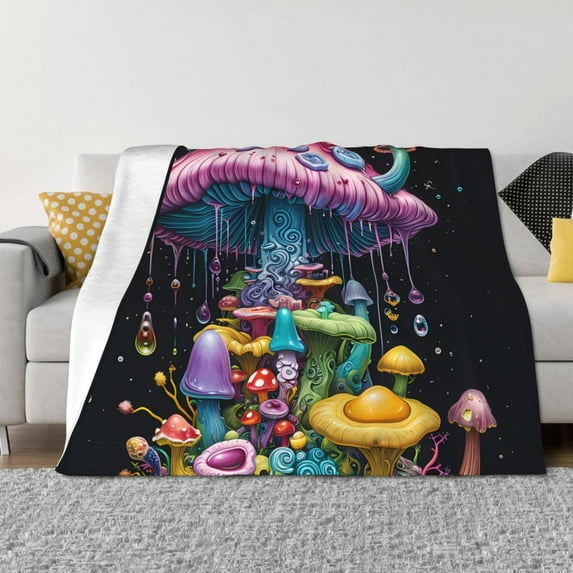 Honeii Colorful Mushroom print throw blanket, crafted from cozy cotton flannel, offers versatile home decor as a bedding suitable for all seasons.-50"x40"