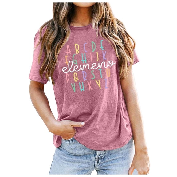 Women's T-Shirts Casual Letter Print Tee Top Stylish Summer Comfortable Daily Wear for Women - Short Sleeve Solid Color T-Shirt