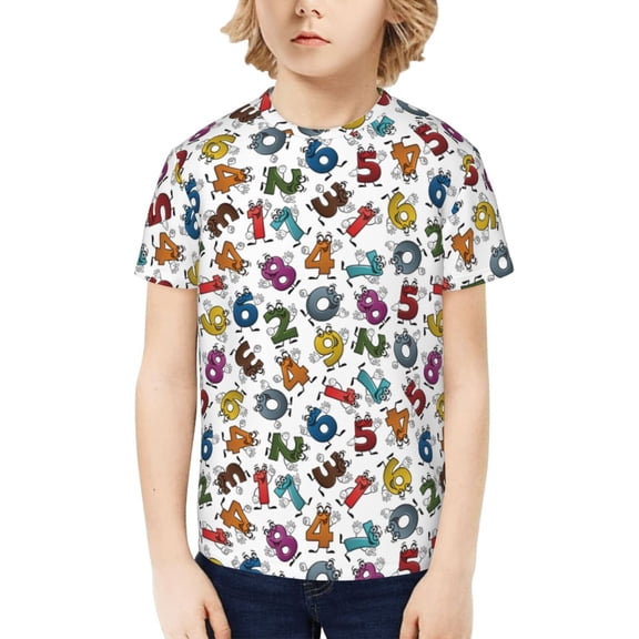 Honeii Colorful Numbers Print Kids Boy T-Shirt,Breathable Round Neck Tee,Stylish Summer Tee for Boys, for Outdoor Activities and Casual Wear