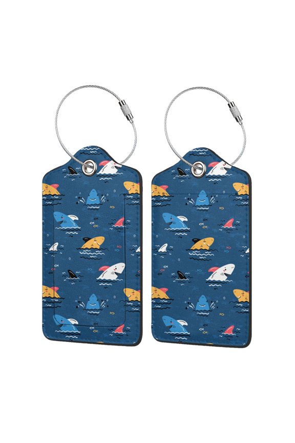Colorful Ocean Shark Print Leather Luggage Tag for Suitcases,ID Tags,Bag Tags for Luggage,Functional Travel Tag-1