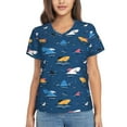 thumbnail image 1 of Honeii Colorful Ocean Shark Print Women's Classic V-Neck T-Shirt,Womens Fashion Tops,Stylish Everyday Top for Women, Casual Summer Spring Outfits Clothes-XX-Large, 1 of 5