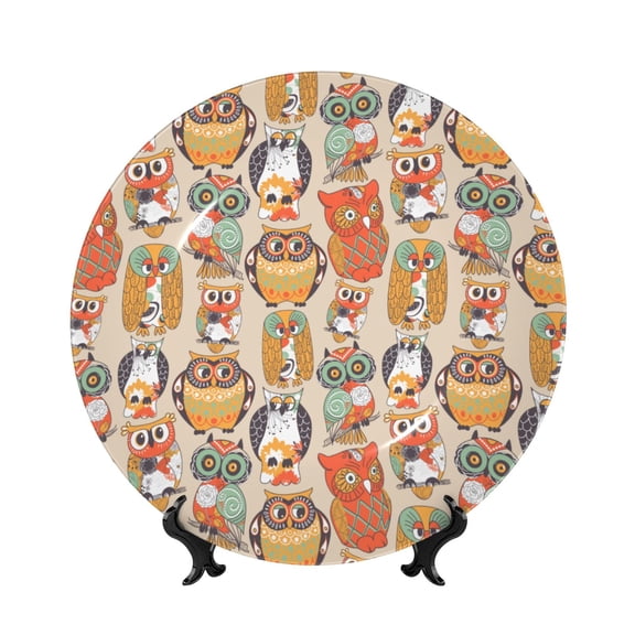 Honeii Colorful Owls Print Elegant Bone China Decorative Plate, Porcelain Plate,Art Crafts,Ceramic Ornaments for Home Office Wall Decor-10in