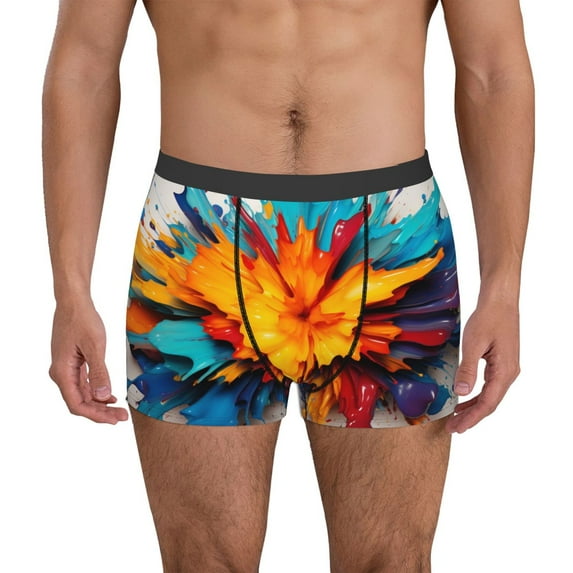 Honeii Colorful Paint Print Men's Underwear Boxer Briefs Pack, ComfortSoft Boxer Brief for Men, Moisture-Wicking Breathable-Large