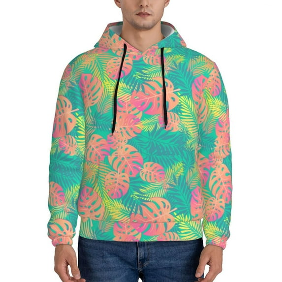 Honeii Colorful Palm Leaves Pattern Mens Hoodies Men's Loose Sleeve Sweatshirt,Pullover Hooded Sweatshirt for Men,Essentials Hoodie-4X-Large