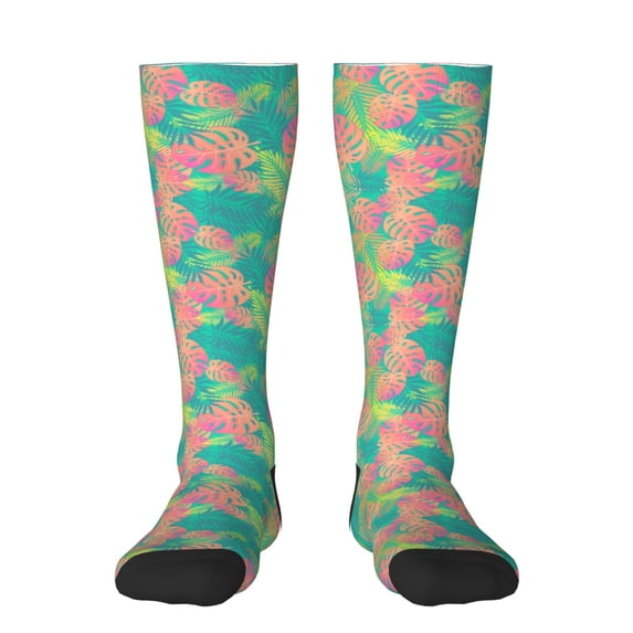Honeii Colorful Palm Leaves Print Long Socks,Novelty Design Socks Gift for Men and Women,Crew Socks,Calf Socks
