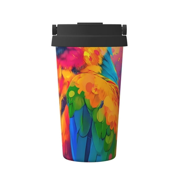 Honeii Colorful Parrot Jungle Dream A Print Travel Coffee Mug Insulated Coffee Cup with Leakproof Lid, Coffee Tumbler, Reusable Coffee Cups with Seal Lid