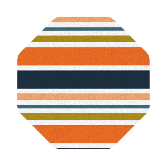 Honeii Colorful Pastel Stripes Print Leather Coaster Set of 6, Ideal for Safeguarding Your Furniture from Drinks Spills and Effortless Cleanup,Octagon