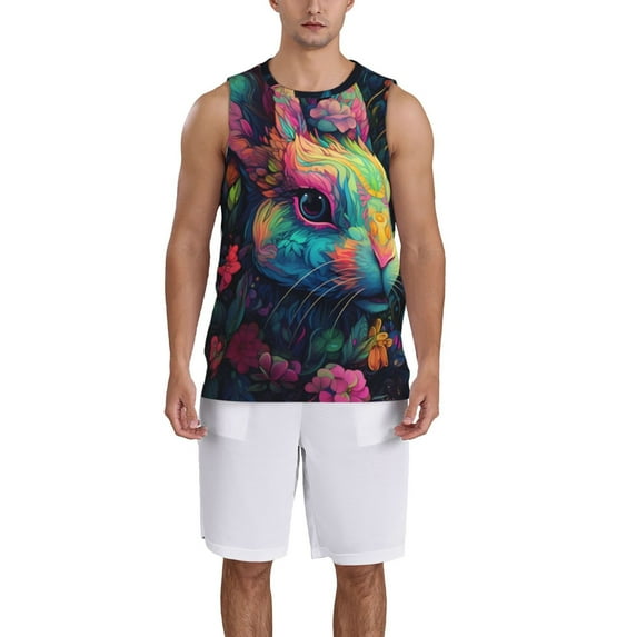 Honeii Colorful Patterned Rabbit print basktball shirt for men and women, Unisex basketball jersey for Theme party-Medium