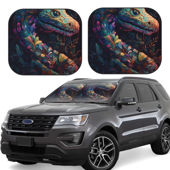 Honeii Colorful Patterned Snake Print Foldable Car Sun Shade for Windshield, 2-Piece UV Protection Shade, Protects Car Interior, Ideal for Cars, Trucks, SUVs-Medium